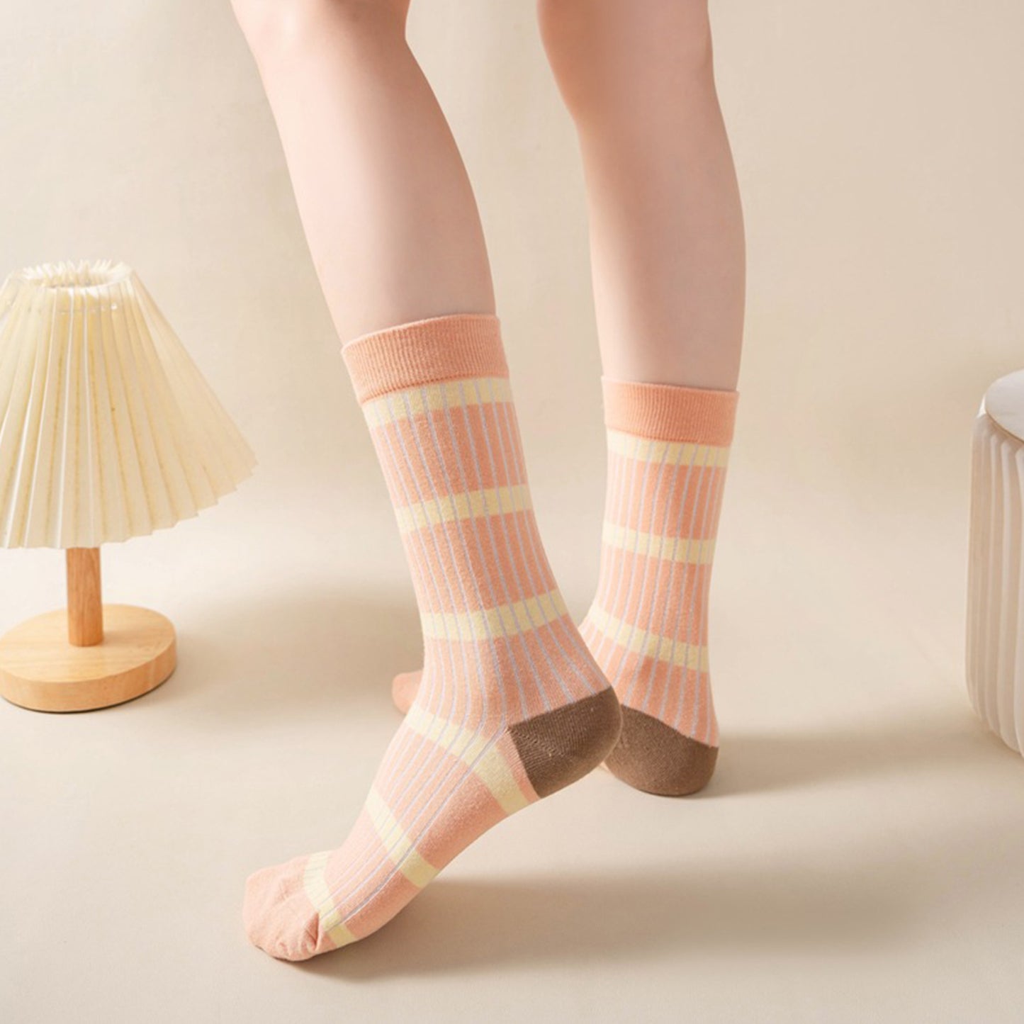 3 Pairs Women's Mid-Calf Striped Casual Cotton Socks