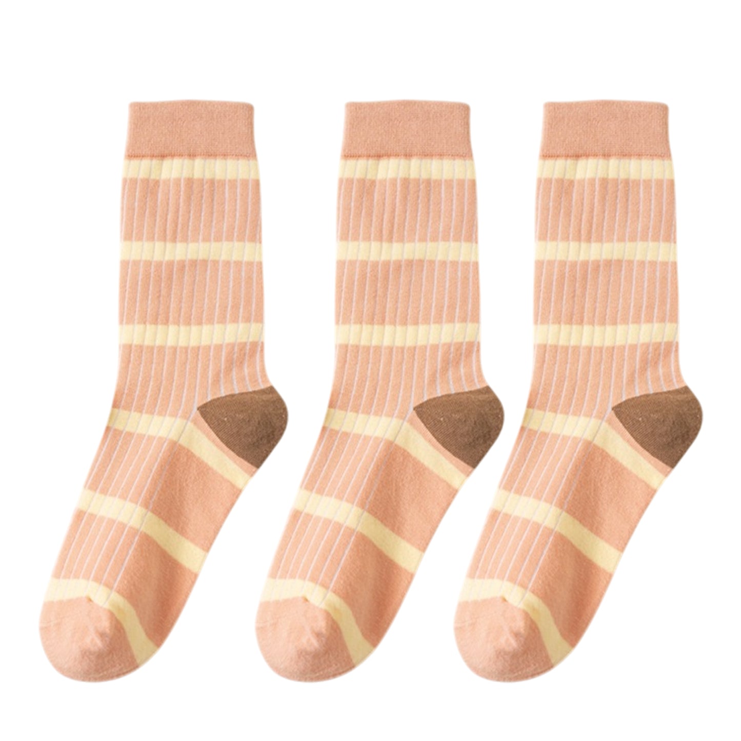 3 Pairs Women's Mid-Calf Striped Casual Cotton Socks