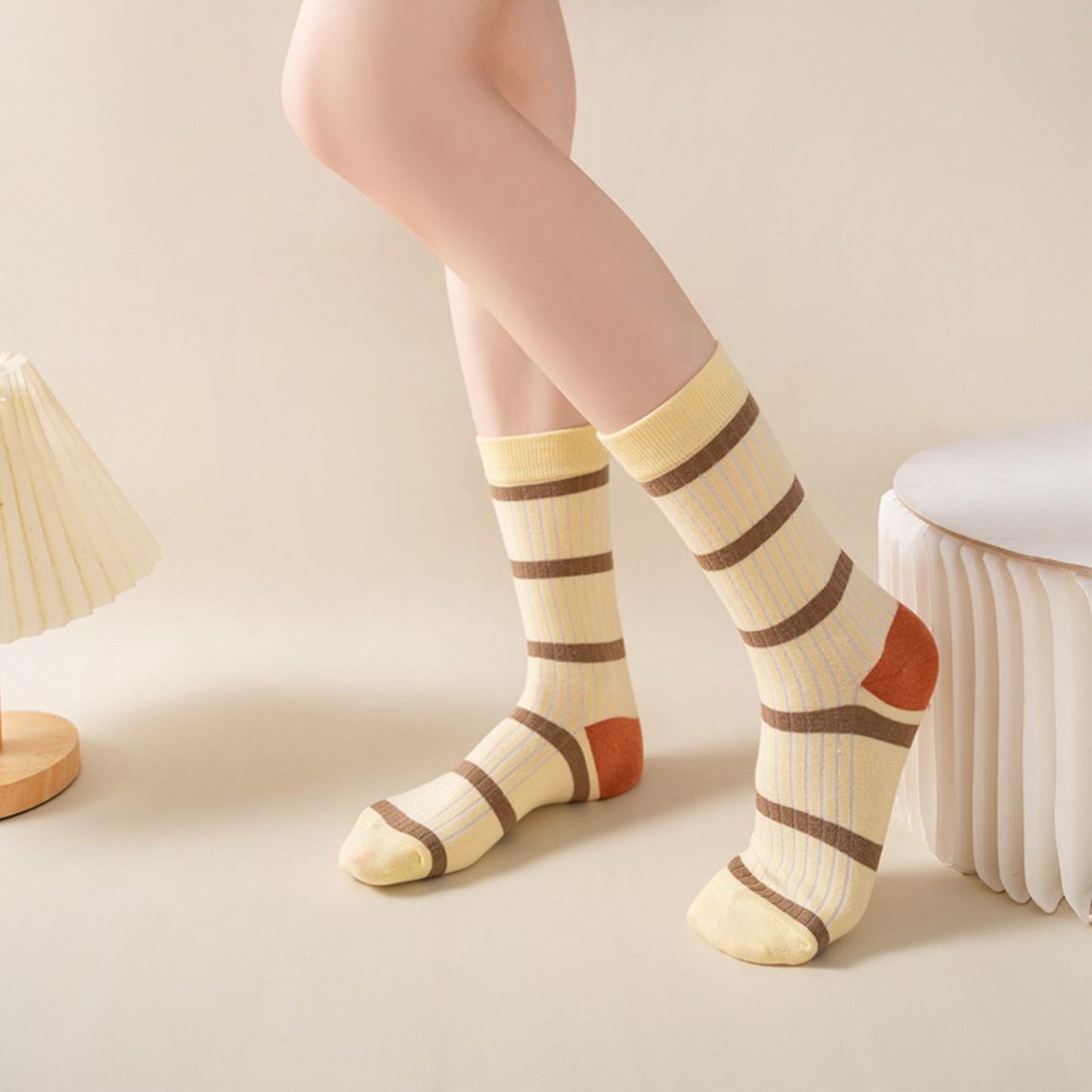 3 Pairs Women's Mid-Calf Striped Casual Cotton Socks