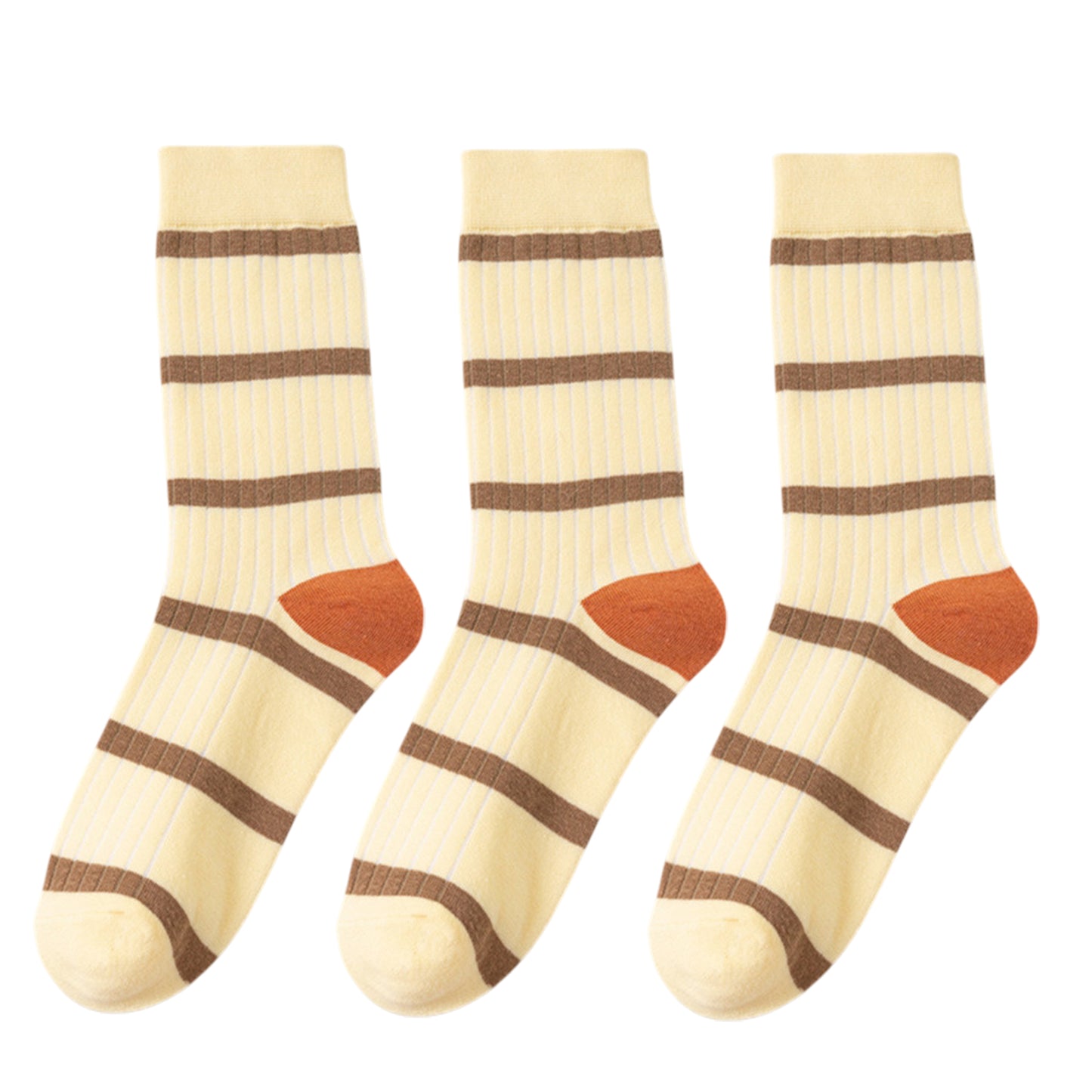 3 Pairs Women's Mid-Calf Striped Casual Cotton Socks