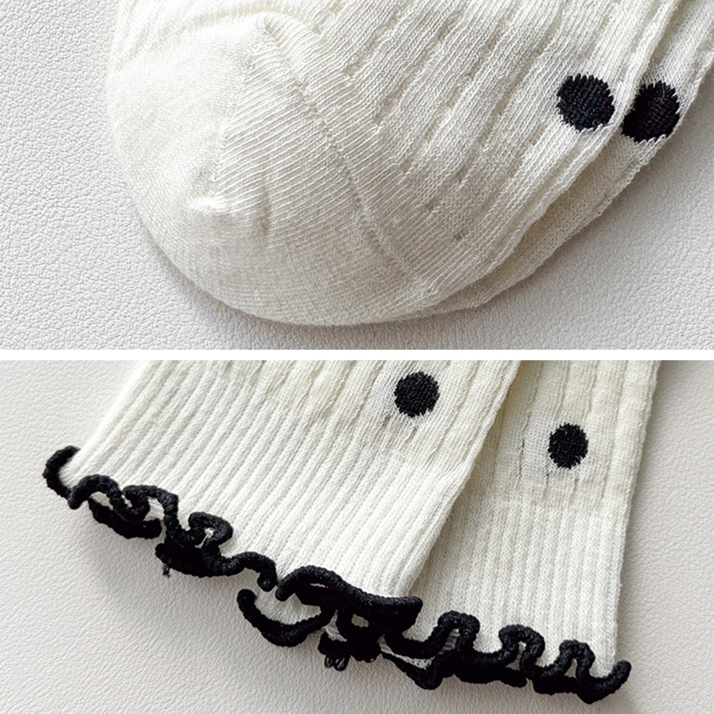 3 Pairs Women's Mid-Calf Polka Dot Socks with Lettuce Edge Cuff