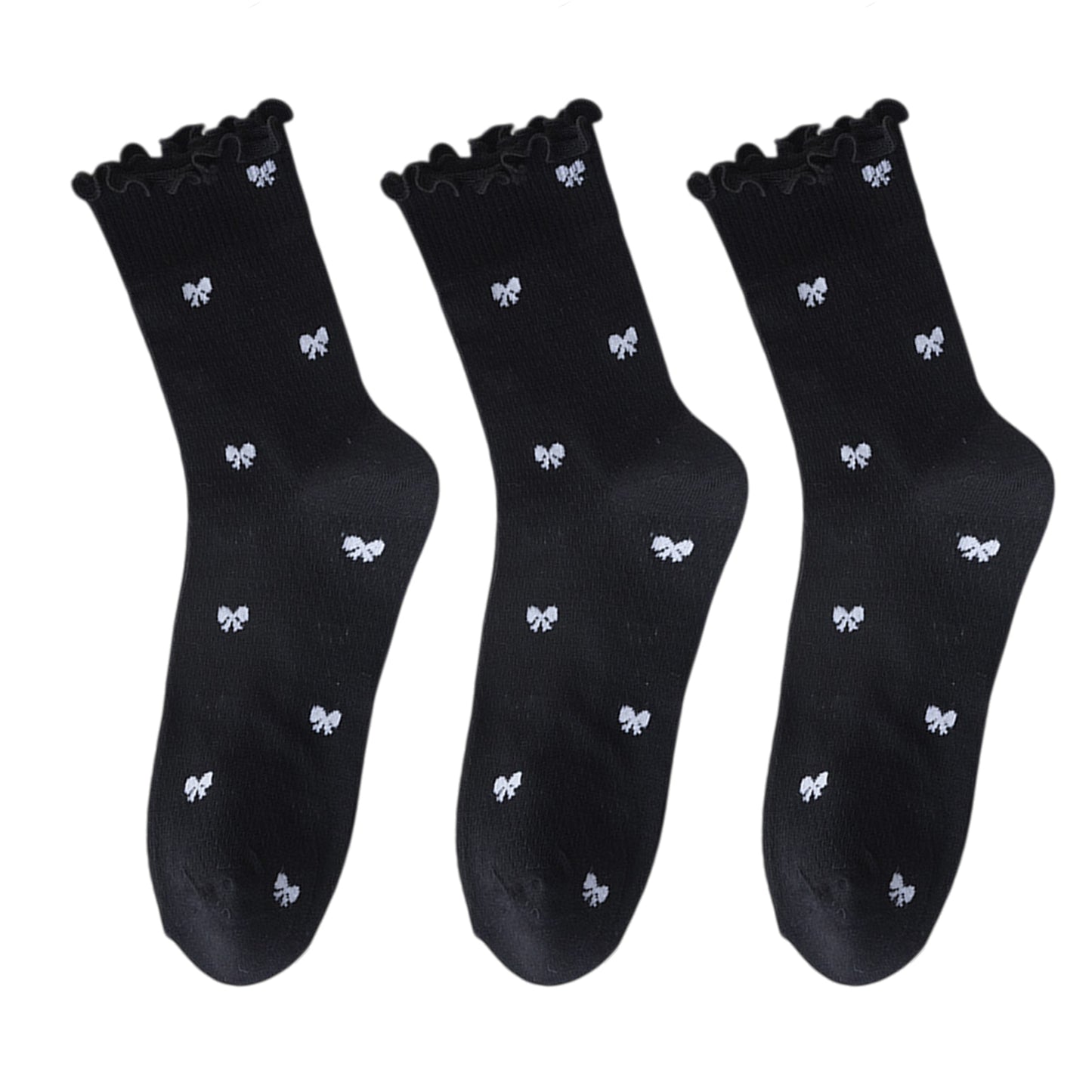 3 Pairs Women's Sheer Mesh Socks with Bow and Stripe Patterns and Ruffled Cuff