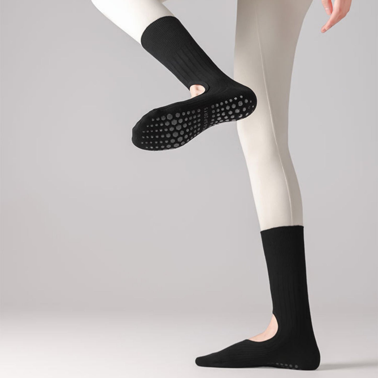 2-Pair Non-Slip Pilates Socks with Open Instep Cutout and Ribbed Knit Design for Yoga, Barre, and Dance Workouts
