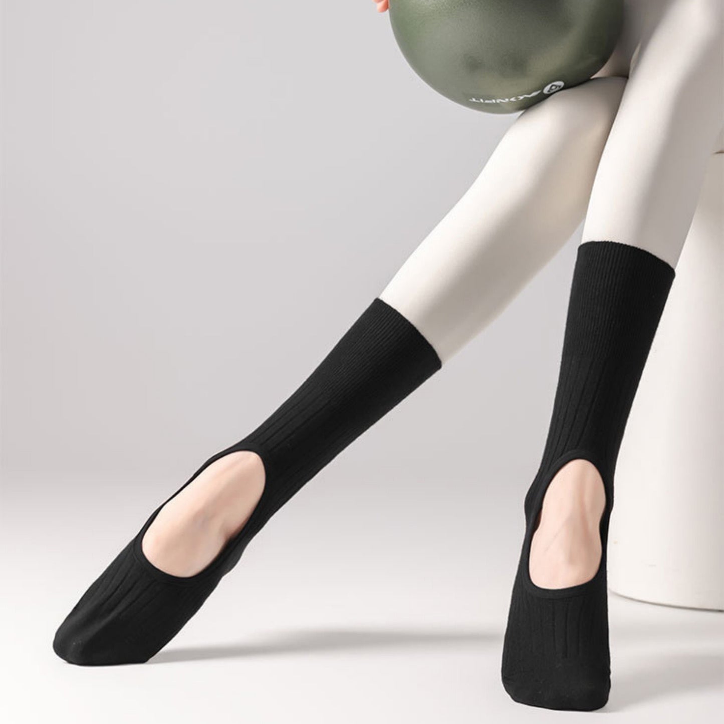 2-Pair Non-Slip Pilates Socks with Open Instep Cutout and Ribbed Knit Design for Yoga, Barre, and Dance Workouts