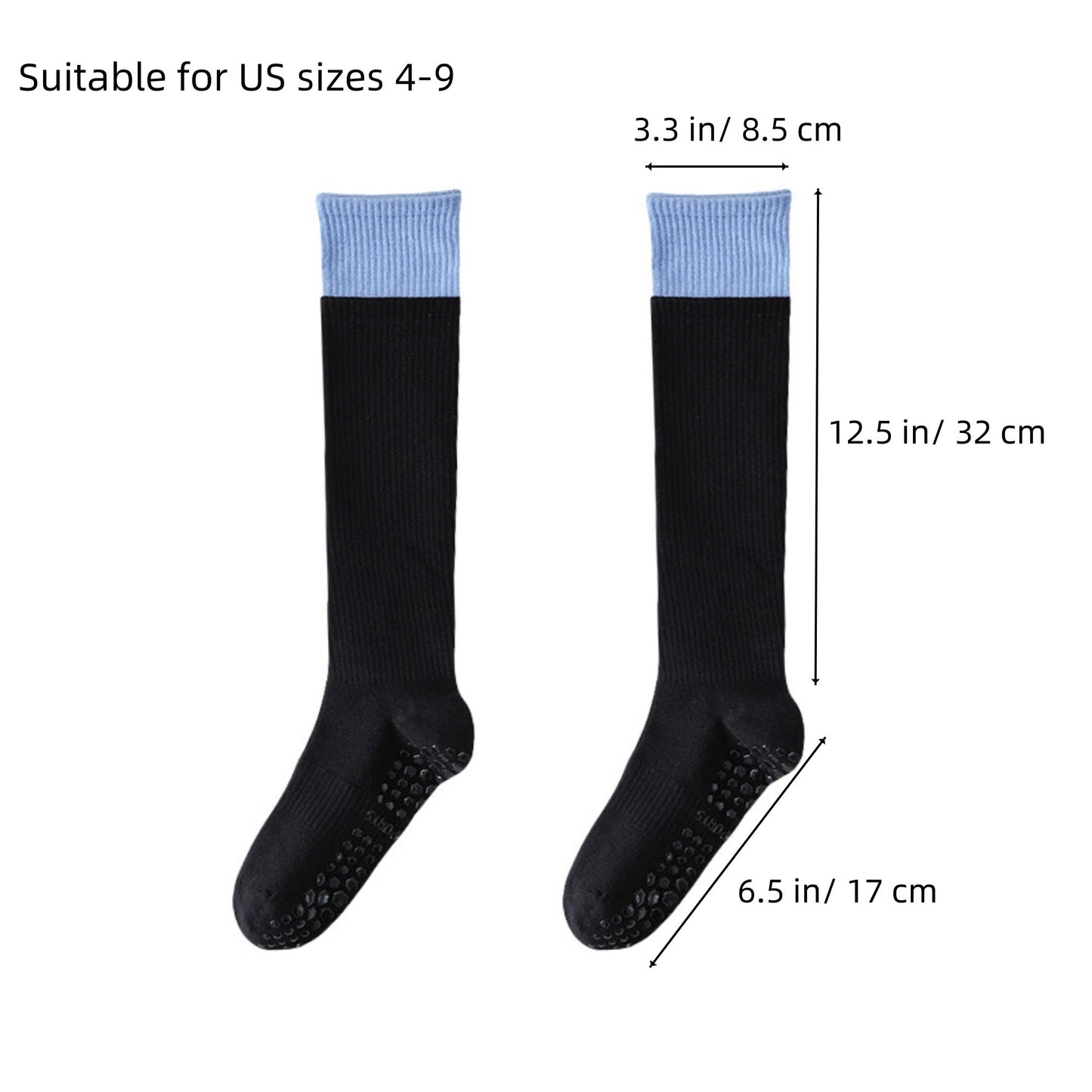 2-Pair Knee High Grip Bottom Socks with Ribbed Knit Design and Cushioned Comfort for Yoga, Pilates, and Dance