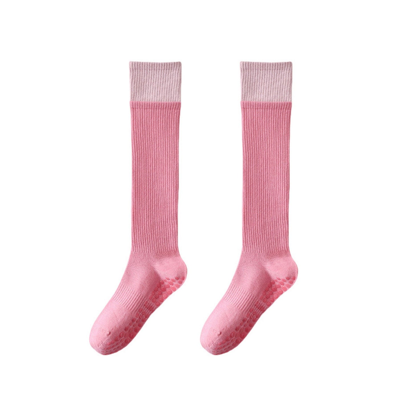 2-Pair Knee High Grip Bottom Socks with Ribbed Knit Design and Cushioned Comfort for Yoga, Pilates, and Dance