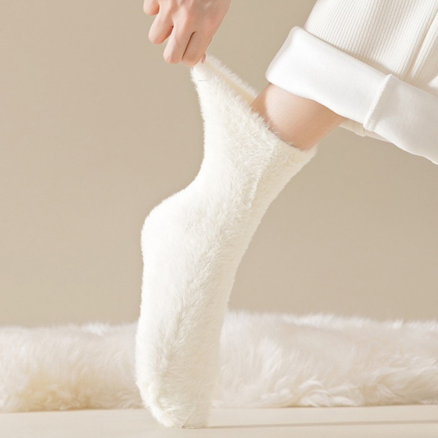 3-Pair Plush Fuzzy Socks with Soft Fluffy Texture and Mid-Calf Design for Warmth and Comfort