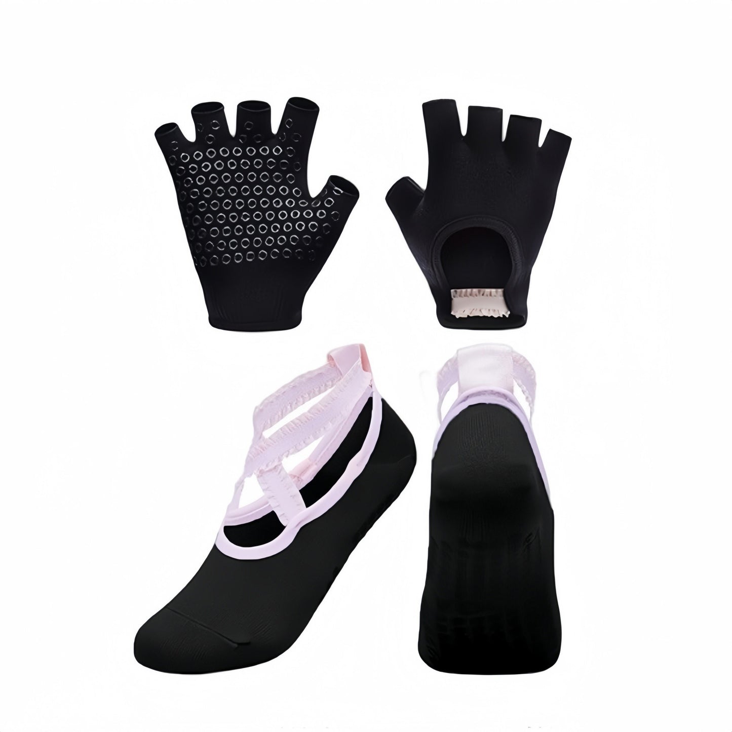 Yoga and Pilates Grip Sock and Fingerless Glove Set with Anti-Slip Design and Elastic Straps for Secure Fit
