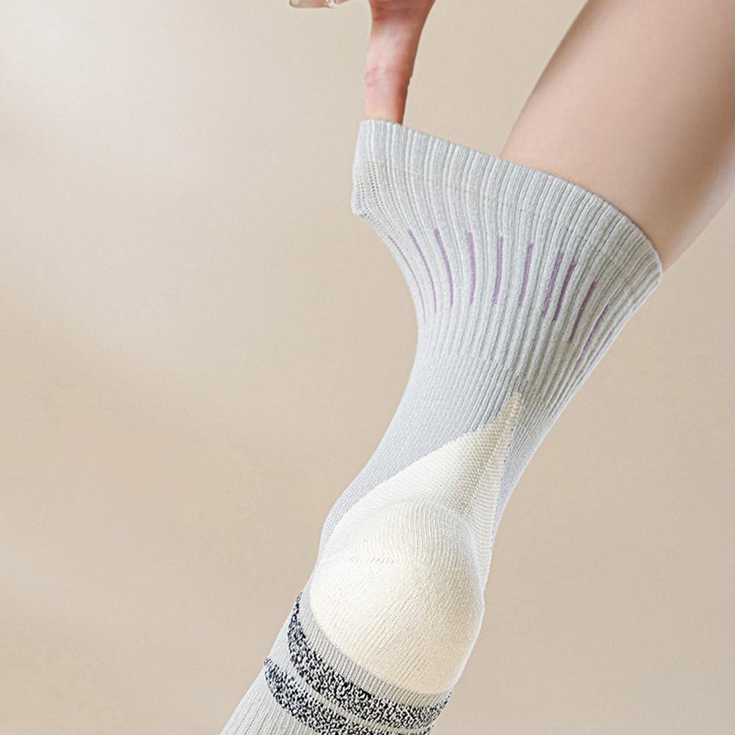 2-Pair Ribbed Crew Socks with Contrast Toe and Heel Design and Modern Abstract Knit Pattern