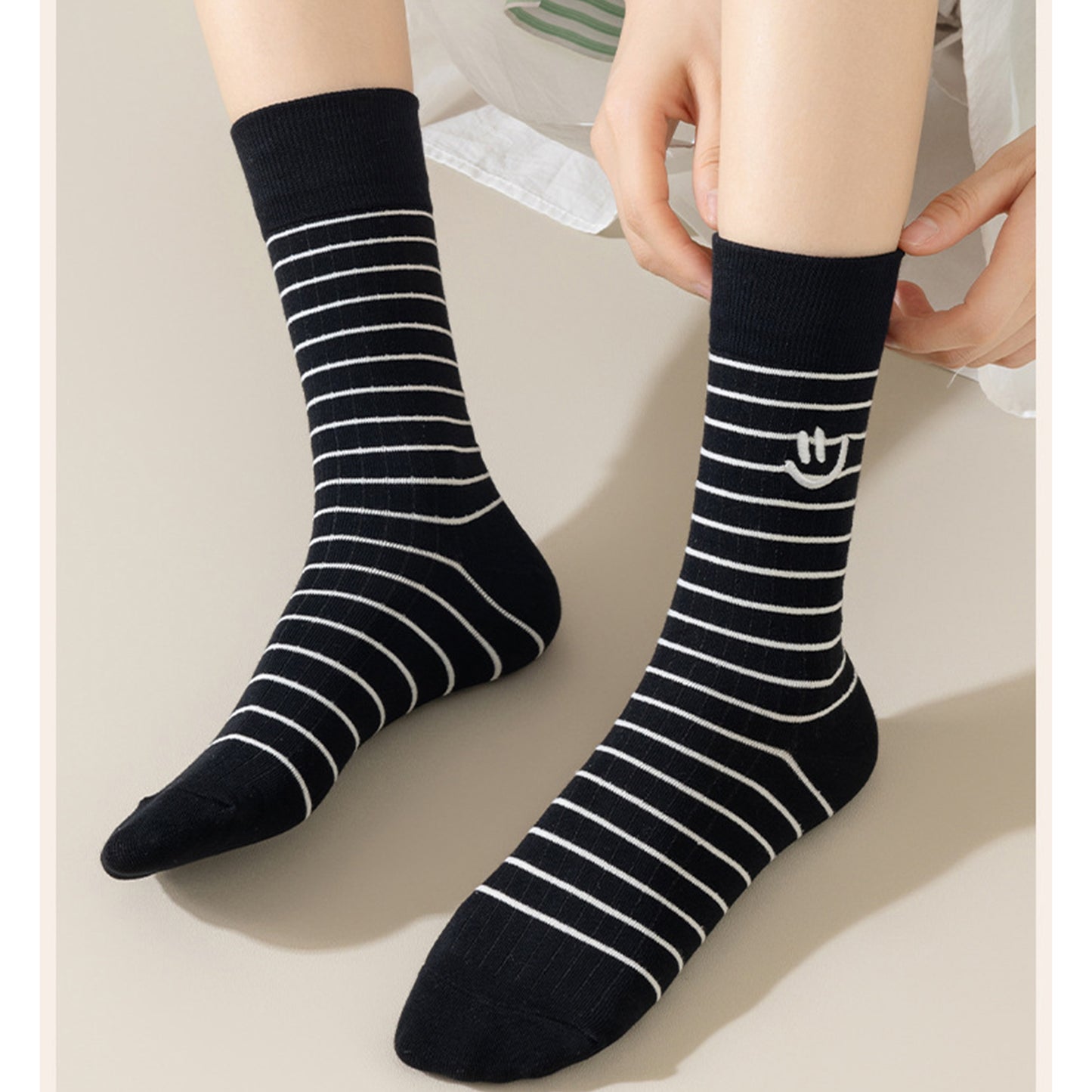 3 Pairs Women's Casual Crew Socks Assorted Patterns Striped Polka Dot and Bow Embroidery