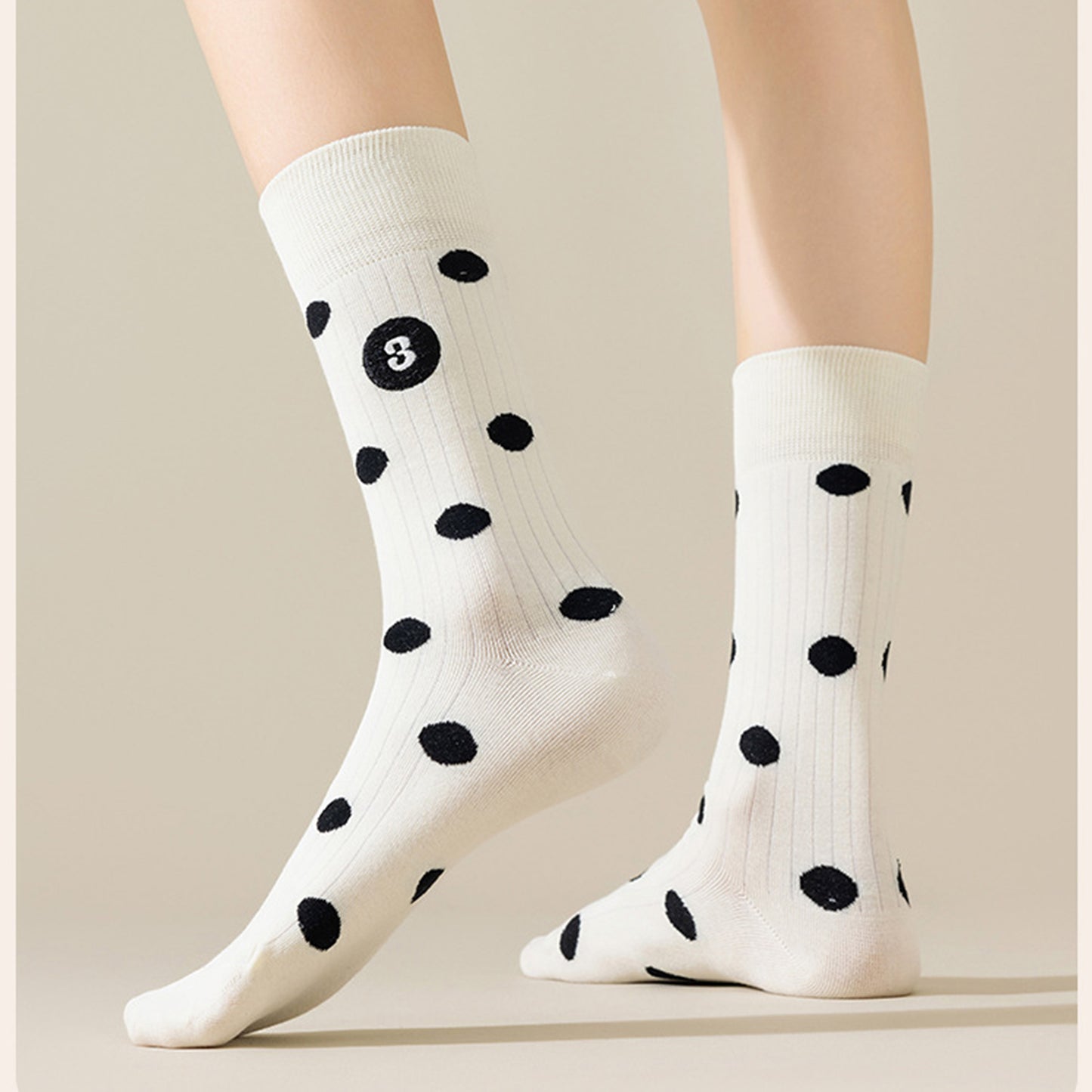 3 Pairs Women's Casual Crew Socks Assorted Patterns Striped Polka Dot and Bow Embroidery