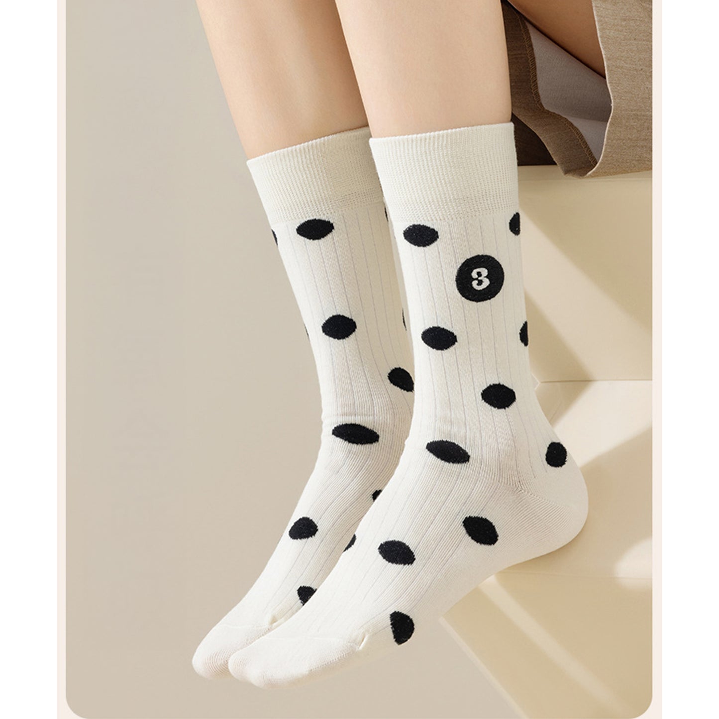 3 Pairs Women's Casual Crew Socks Assorted Patterns Striped Polka Dot and Bow Embroidery