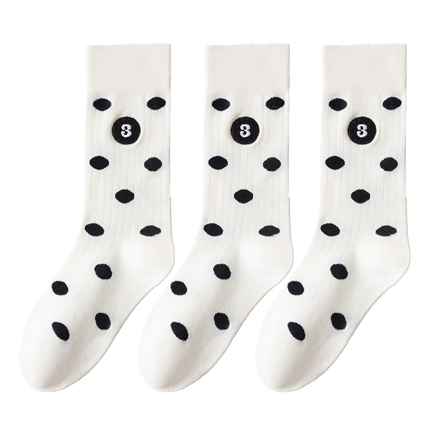 3 Pairs Women's Casual Crew Socks Assorted Patterns Striped Polka Dot and Bow Embroidery