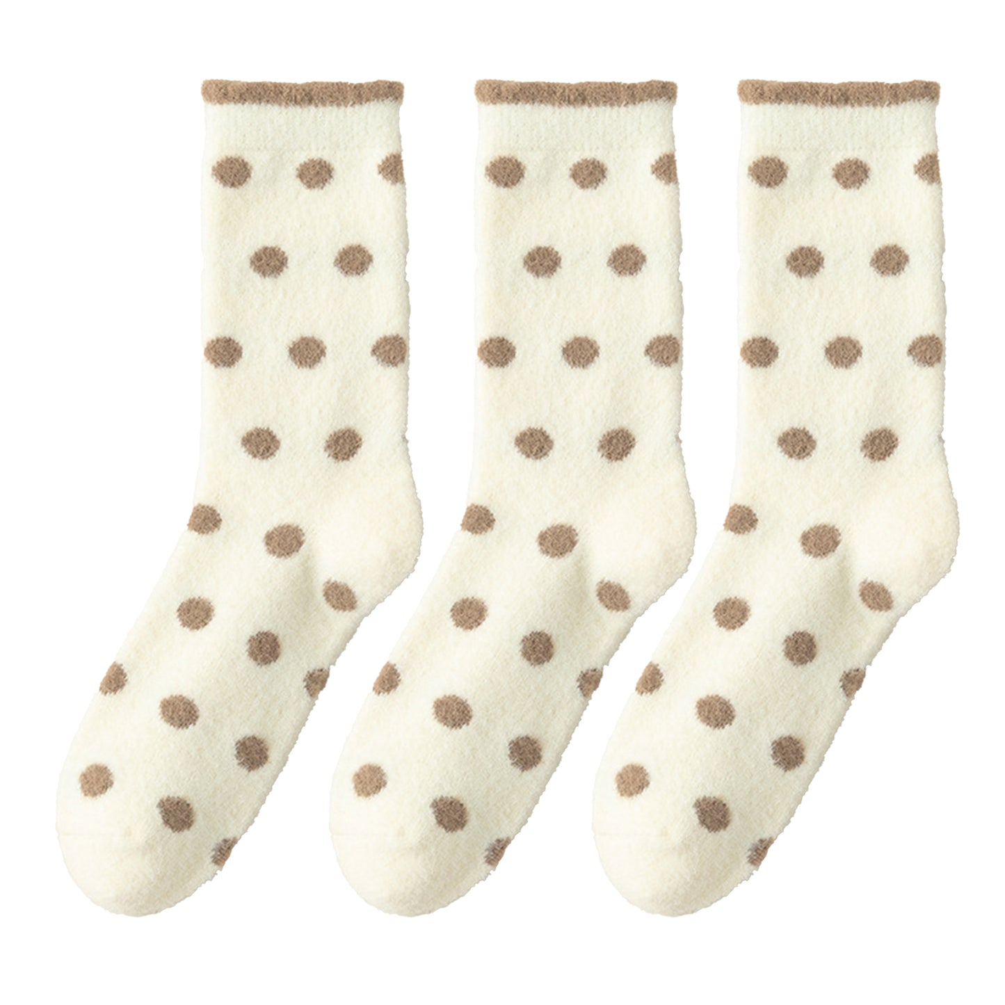 3 Pairs Women's Plush Crew Socks with Polka Dot Pattern and Thick Fleece Lining