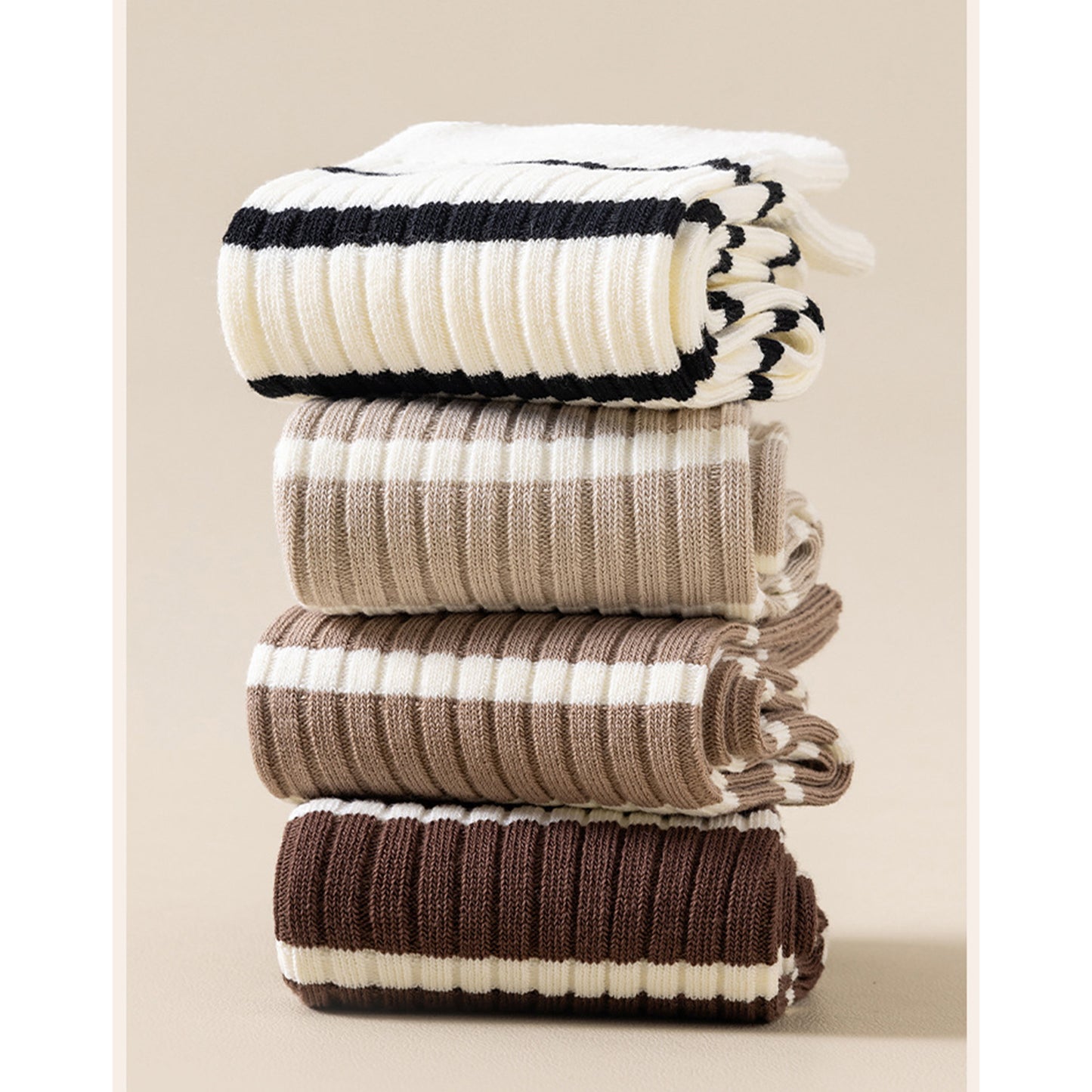 3 Pairs Women's Striped Crew Socks with Ribbed Knit Design and Anti-Pilling Cotton Blend