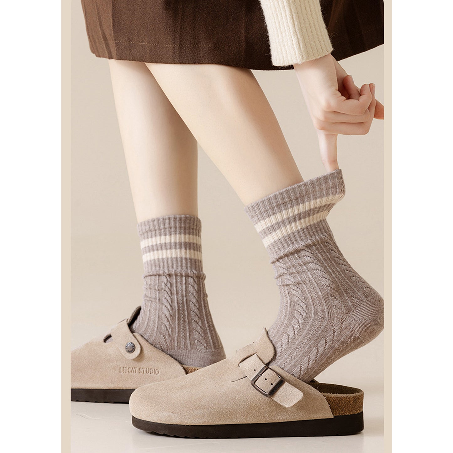 3 Pairs Women's Cable Knit Crew Socks with Ribbed Cuffs and Soft Warm Cotton Blend