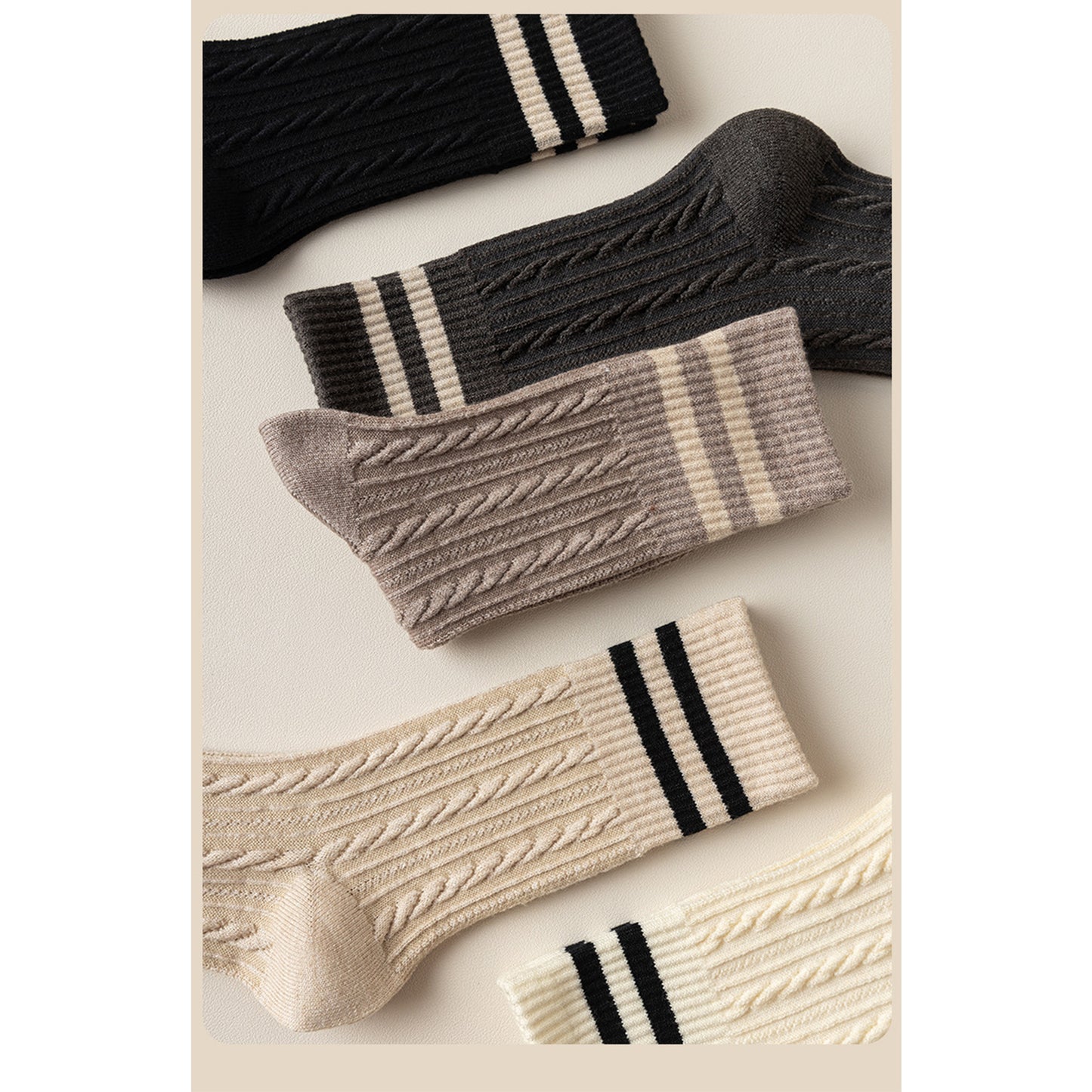 3 Pairs Women's Cable Knit Crew Socks with Ribbed Cuffs and Soft Warm Cotton Blend