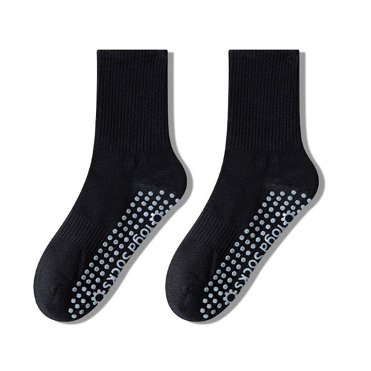 2 Pairs Women's Yoga Non-Slip Crew Socks with Gripped Soles for Pilates and Home Workouts