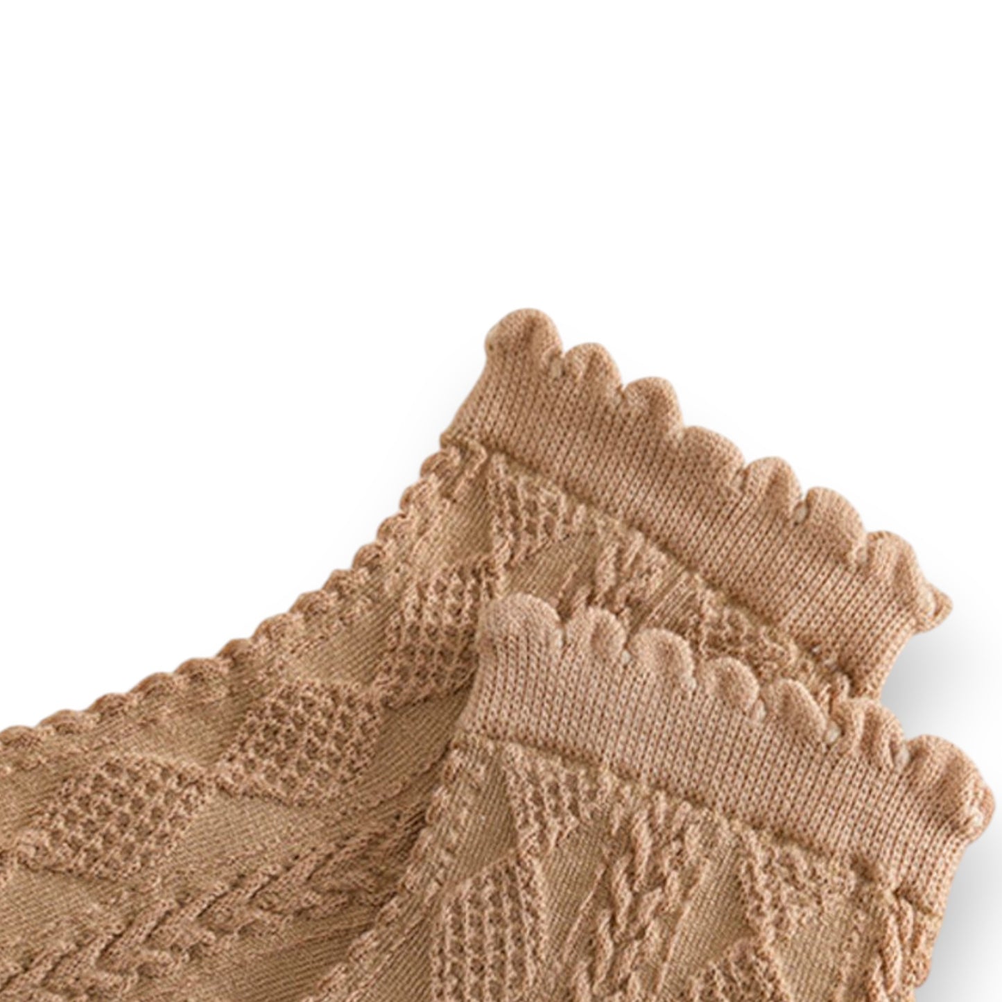 3 Pairs Textured Diamond Socks with Knitted Pattern and Scalloped Trim