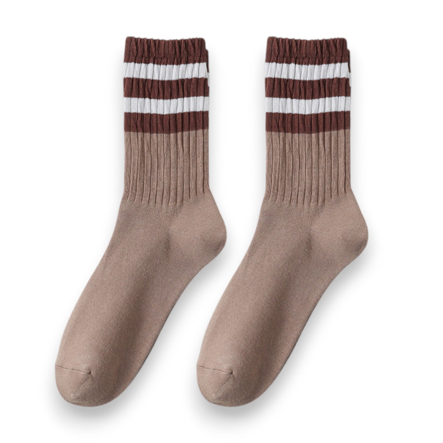 3-Pack Mid Crew Cotton Socks with Striped Cuffs Ribbed Knit Casual and Easy Matching