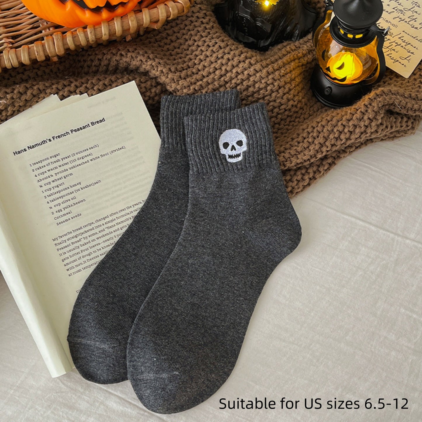 3-Pack Crew Socks with Ribbed Cuffs in Festive Halloween Design