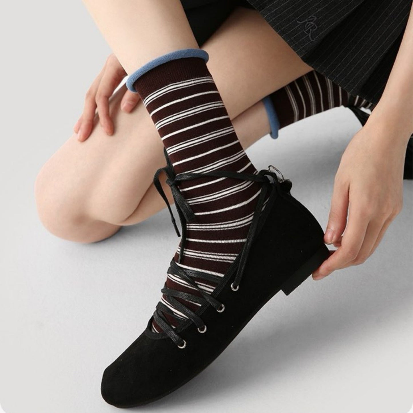 3 Pack Crew Socks Set Ribbed Knit Athletic Stripe and Classic Pattern Casual Everyday Wear
