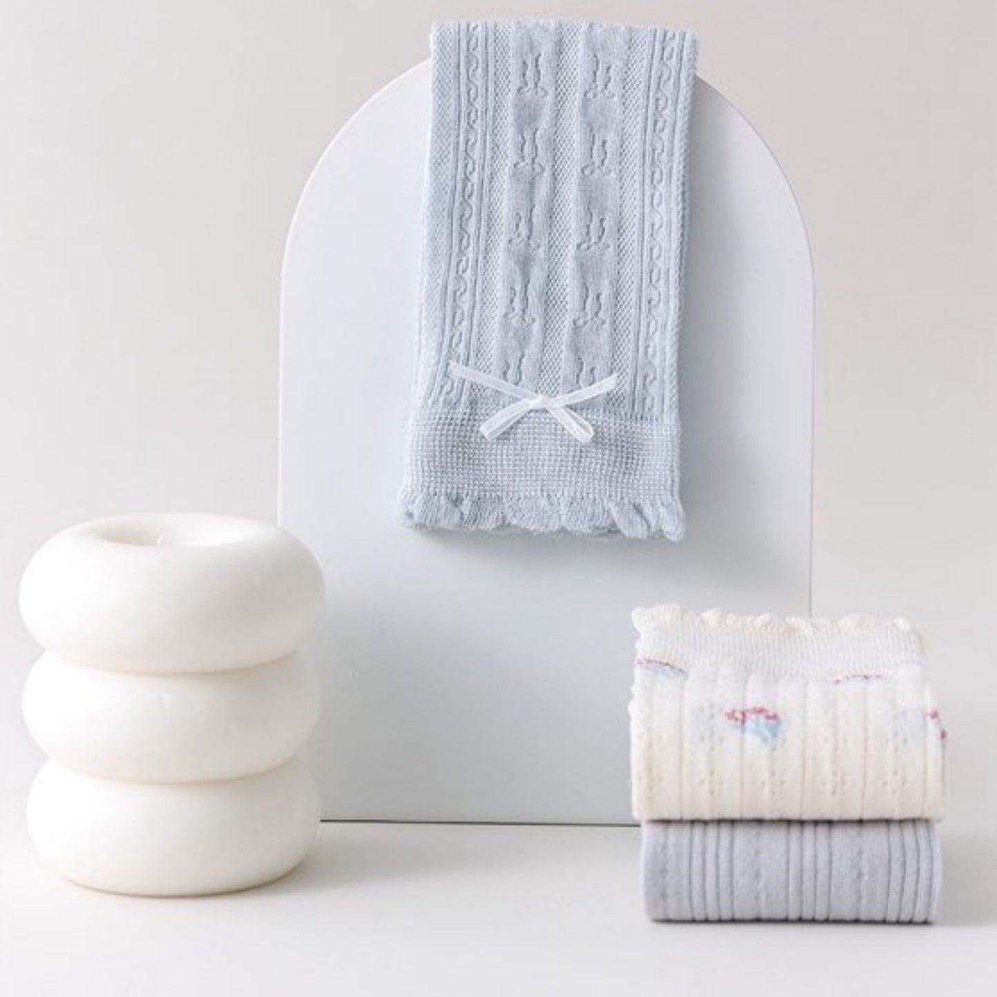 3 Pair Pack Quarter Socks with Knit Patterns Lace Trim and Bow Detail