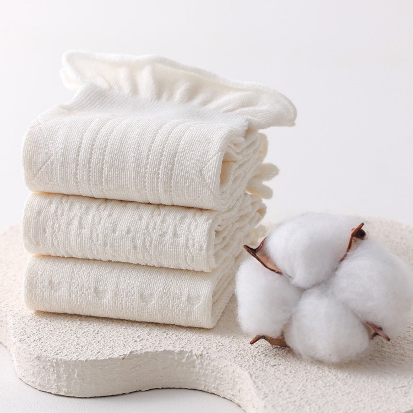 3 Pair Pack Quarter Socks with Knit Patterns Lace Trim and Bow Detail