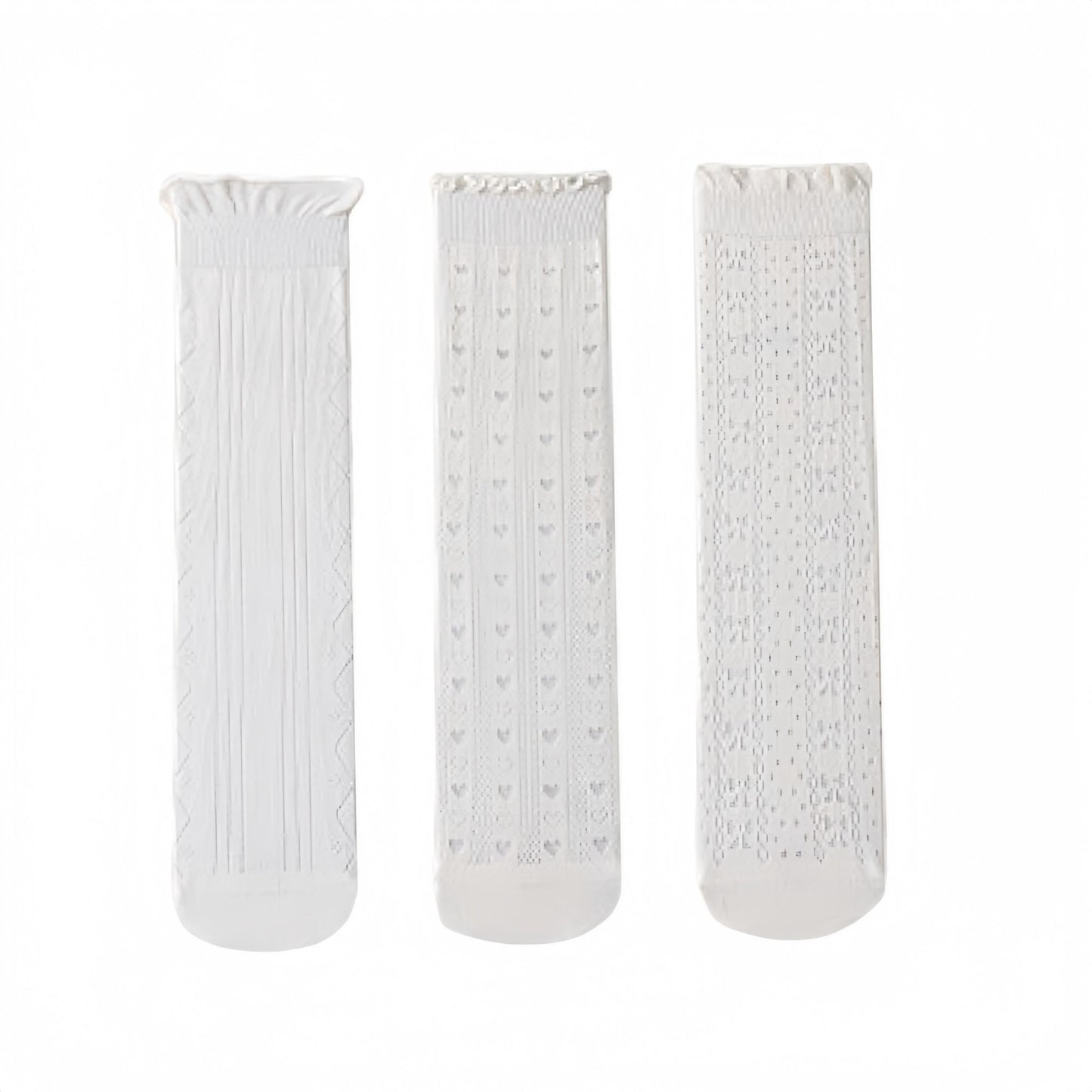 3 Pair Pack Quarter Socks with Knit Patterns Lace Trim and Bow Detail