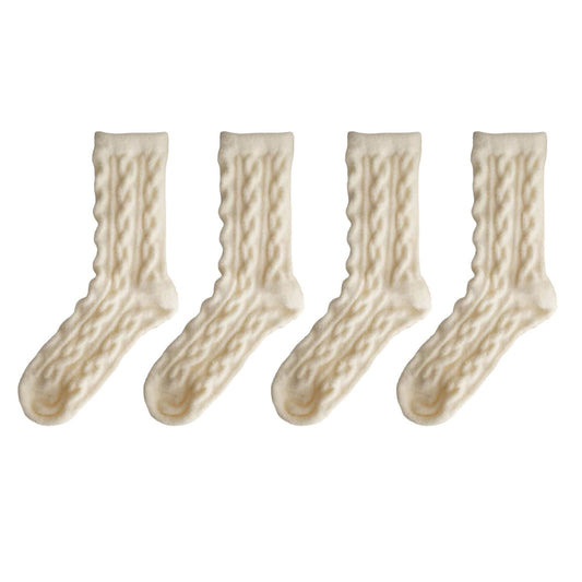 4 Pairs Cable Knit Quarter Socks Soft Stretch Fabric Cozy Everyday Wear