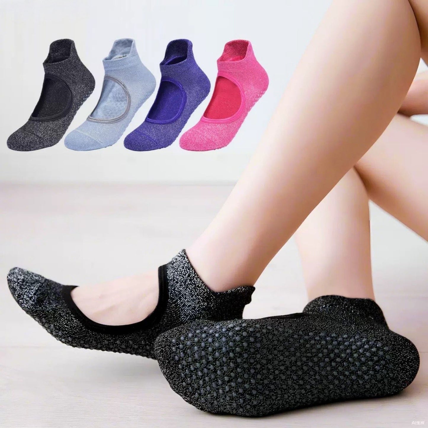 3-Pack Quarter Cut Ballet Grip Socks with Slightly Shiny Stretch Knit and Anti-Slip Sole