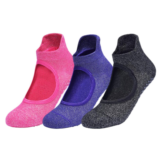 3-Pack Quarter Cut Ballet Grip Socks with Slightly Shiny Stretch Knit and Anti-Slip Sole