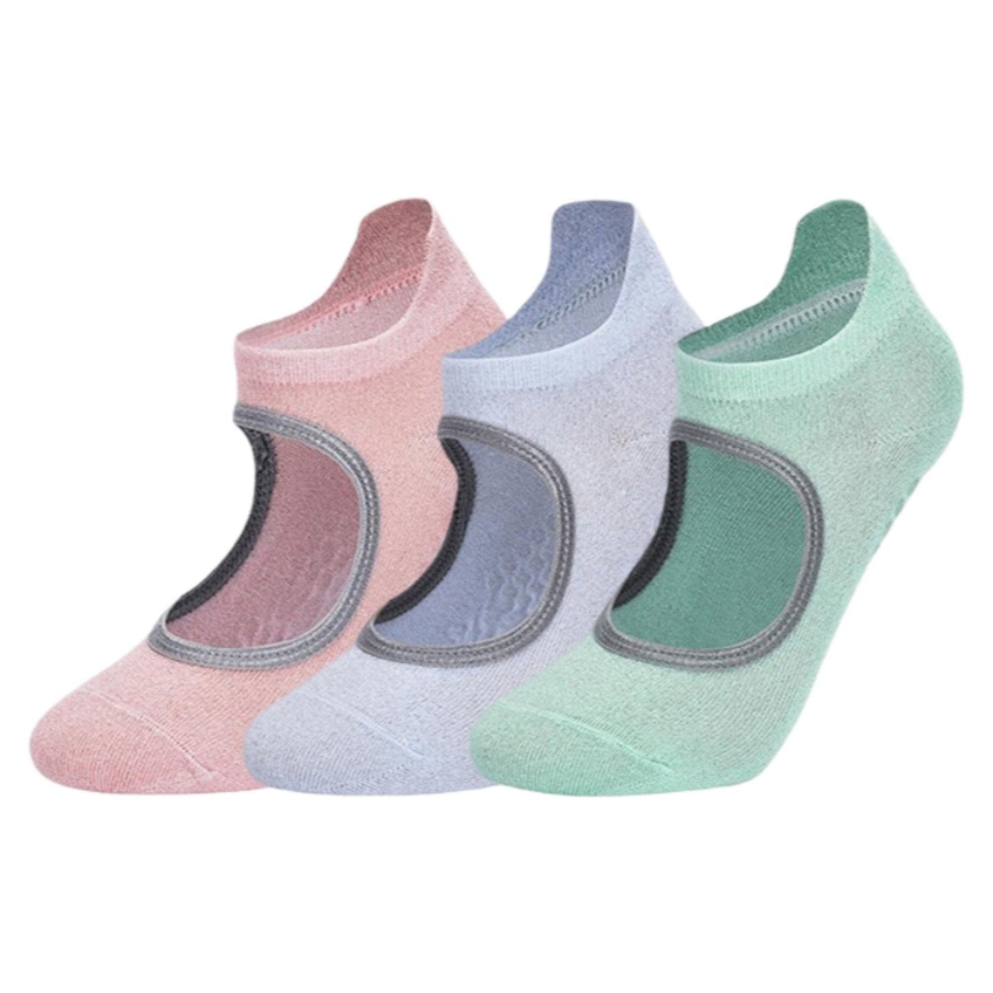3-Pack Quarter Cut Ballet Grip Socks with Slightly Shiny Stretch Knit and Anti-Slip Sole