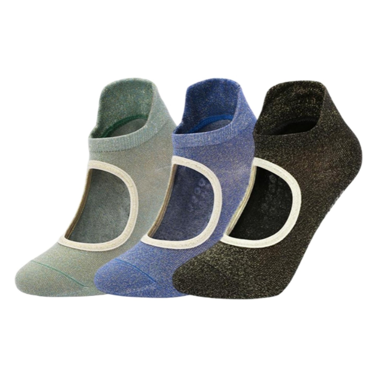 3-Pack Quarter Cut Ballet Grip Socks with Slightly Shiny Stretch Knit and Anti-Slip Sole