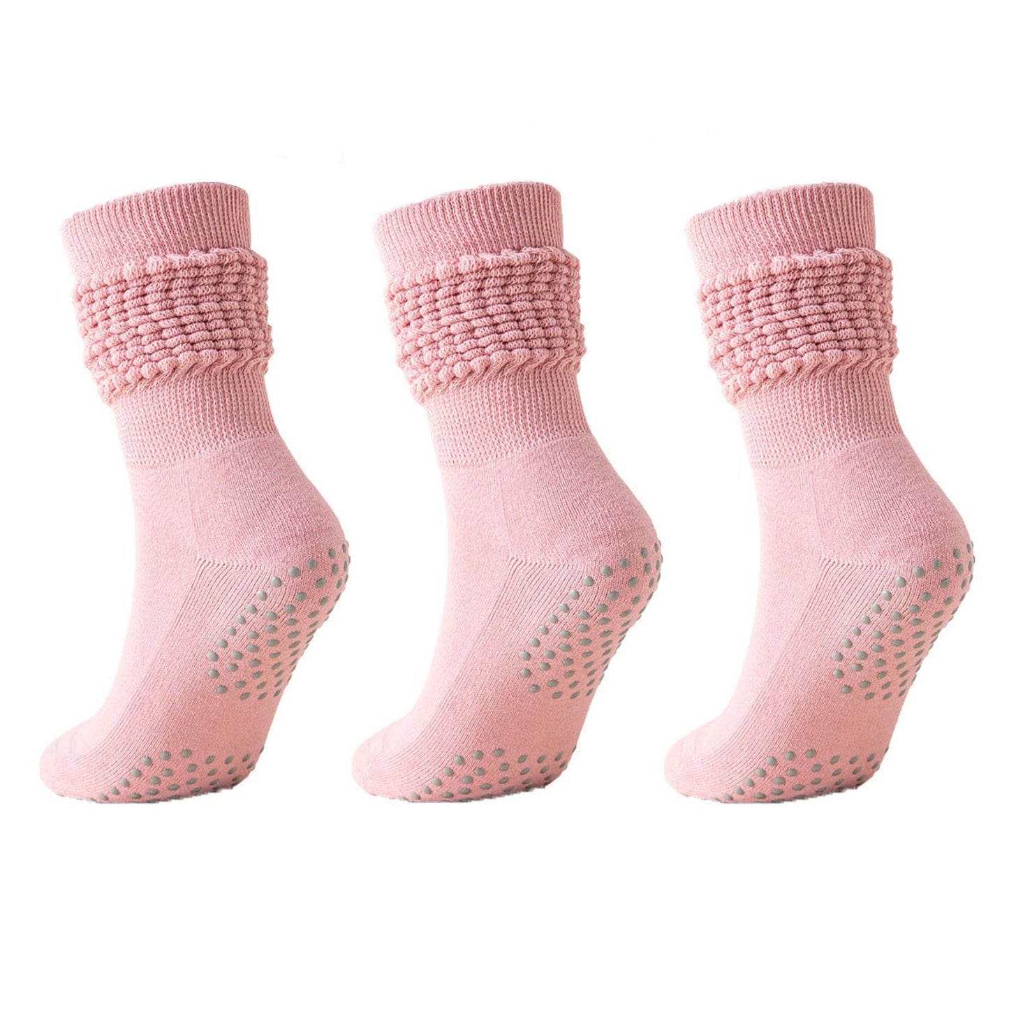3-Pack Scrunch Grip Socks with Non-Slip Sole Soft Stretch Knit Fabric and Ribbed Ankle Design