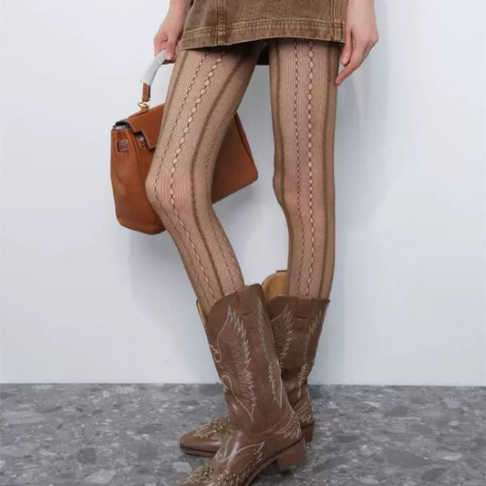 2-Pack Sheer Patterned Hosiery with Stretch Fishnet Design and Vertical Stripe Detailing