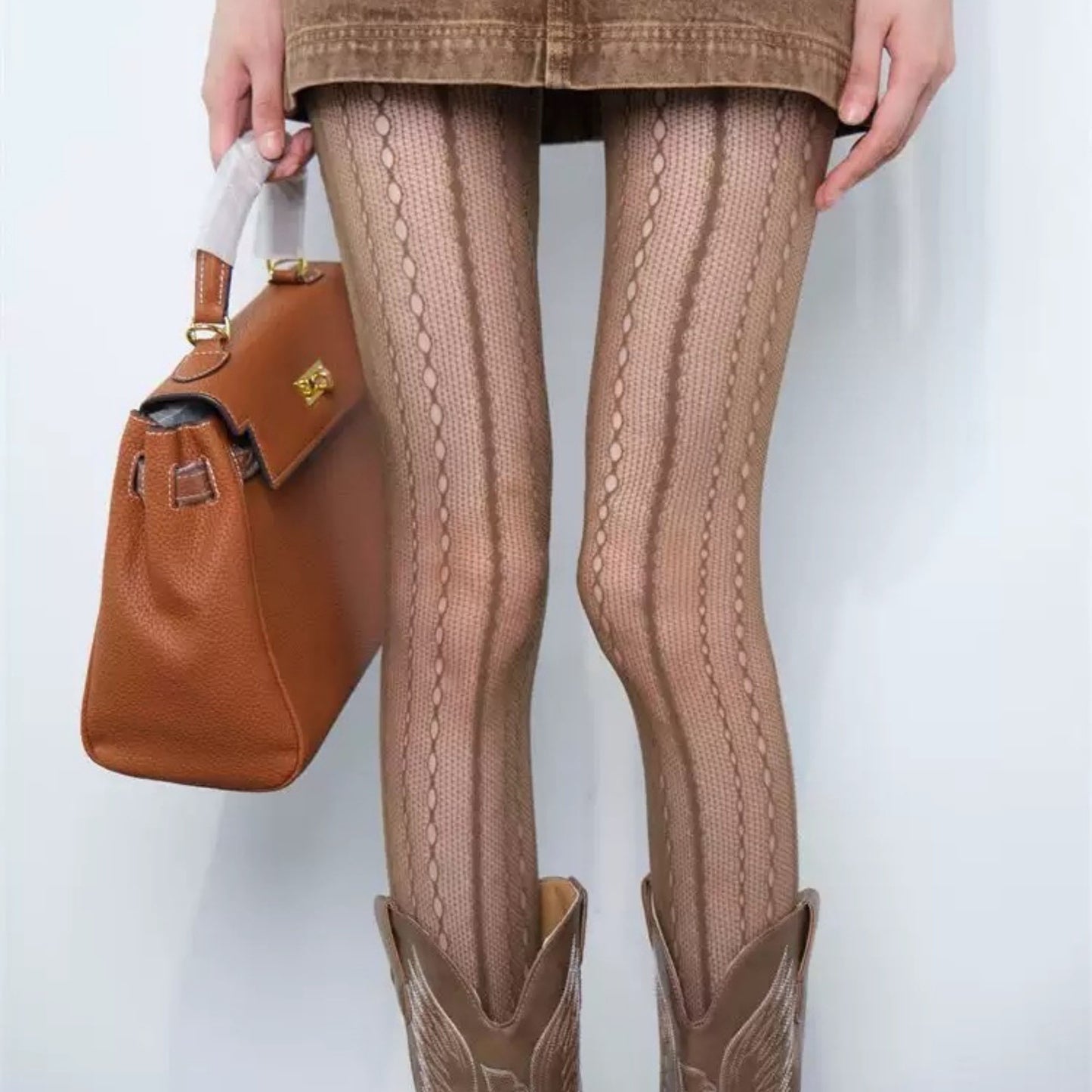 2-Pack Sheer Patterned Hosiery with Stretch Fishnet Design and Vertical Stripe Detailing