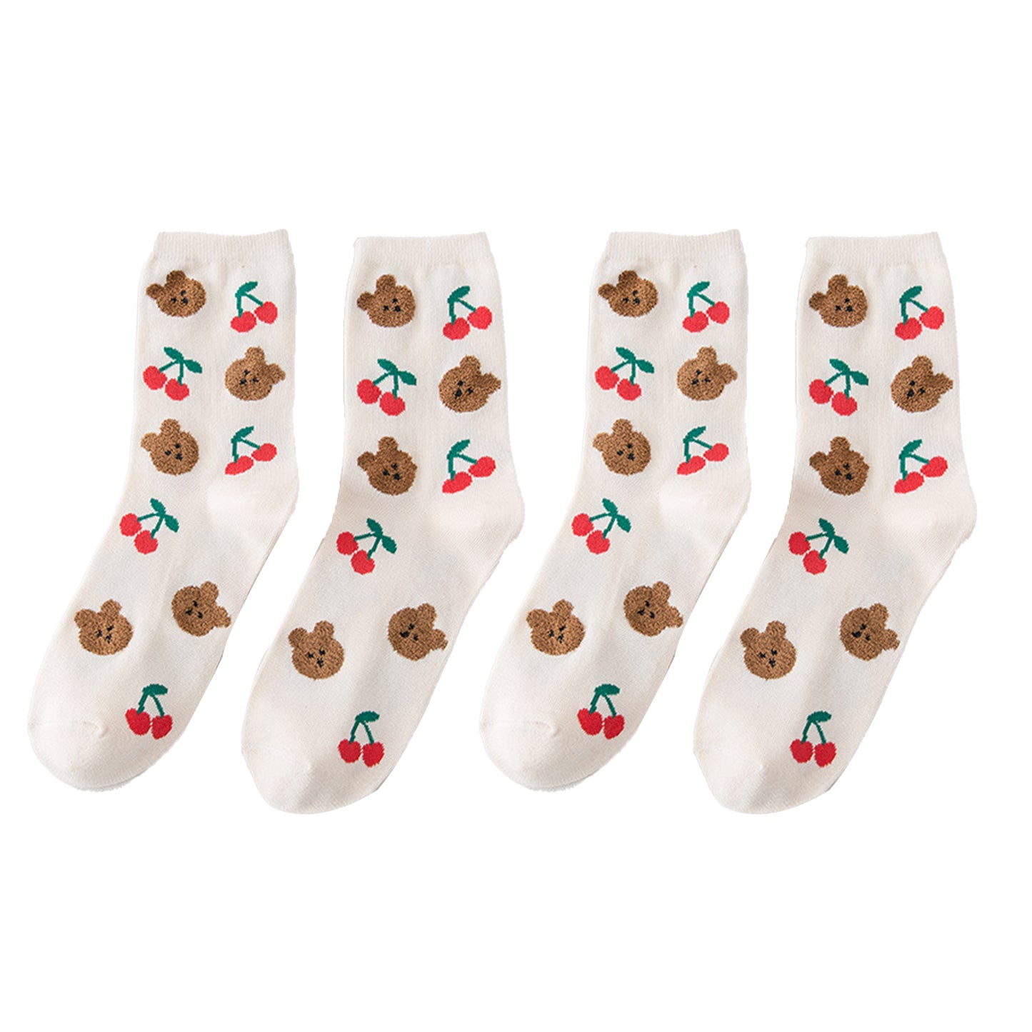 3 Pairs Knit Socks with Cute Cartoon Fruit and Animal Patterns Soft Stretch Fabric Ribbed Cuffs