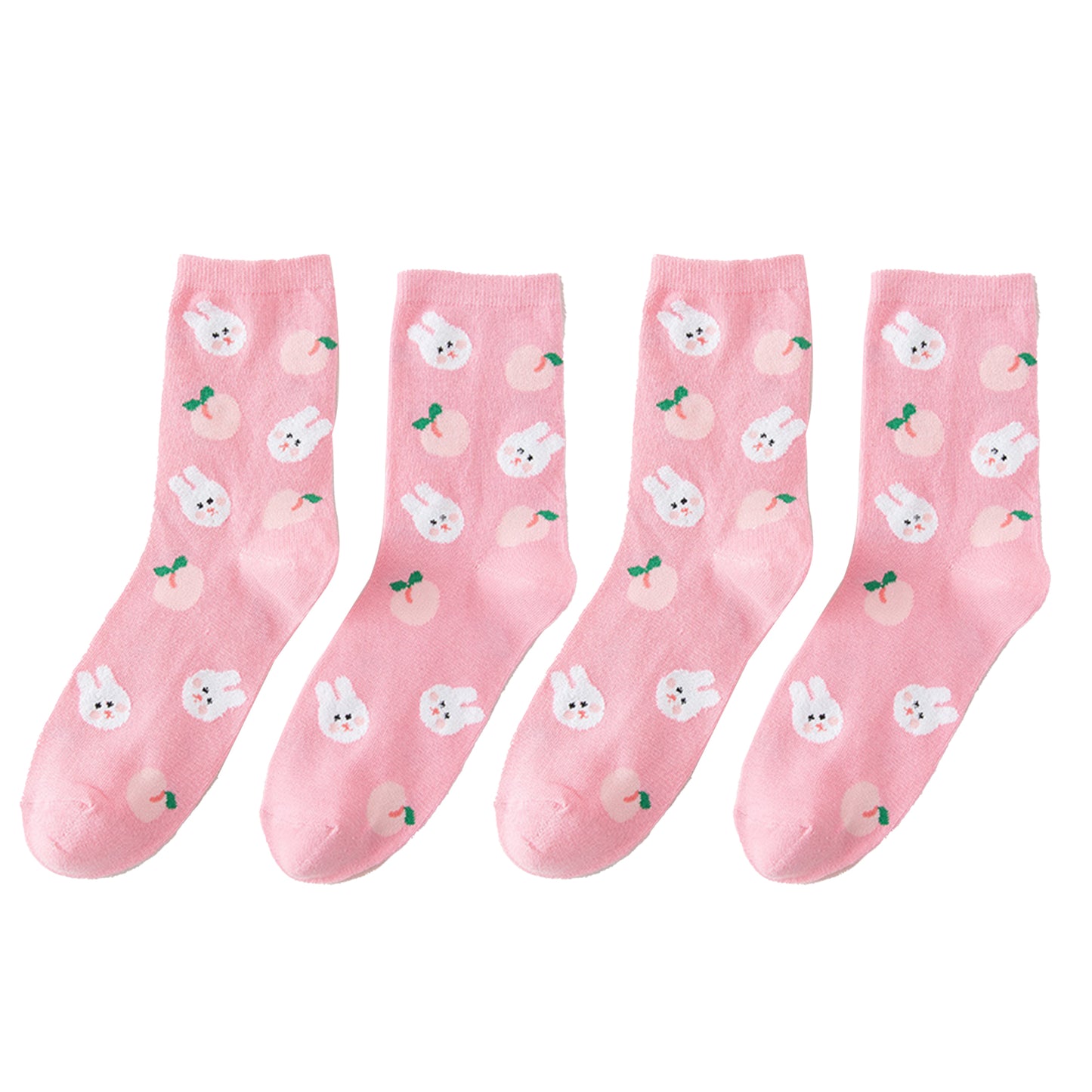 3 Pairs Knit Socks with Cute Cartoon Fruit and Animal Patterns Soft Stretch Fabric Ribbed Cuffs
