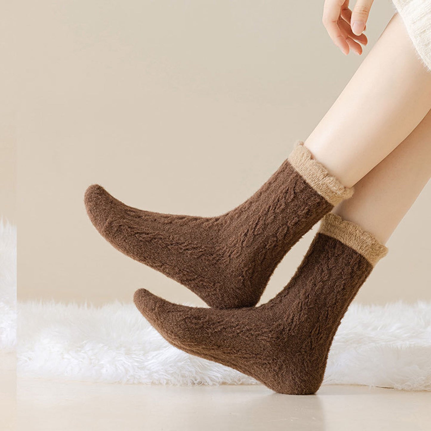 3 - Pack Cable Knit Crew Socks with Soft Textured Fabric and Contrast Cuff Detail
