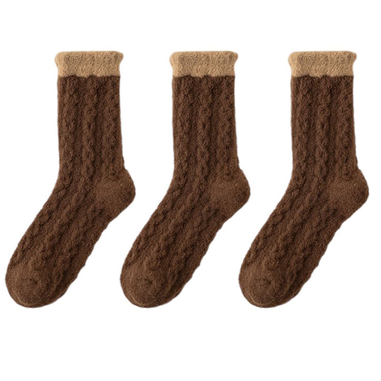 3 - Pack Cable Knit Crew Socks with Soft Textured Fabric and Contrast Cuff Detail