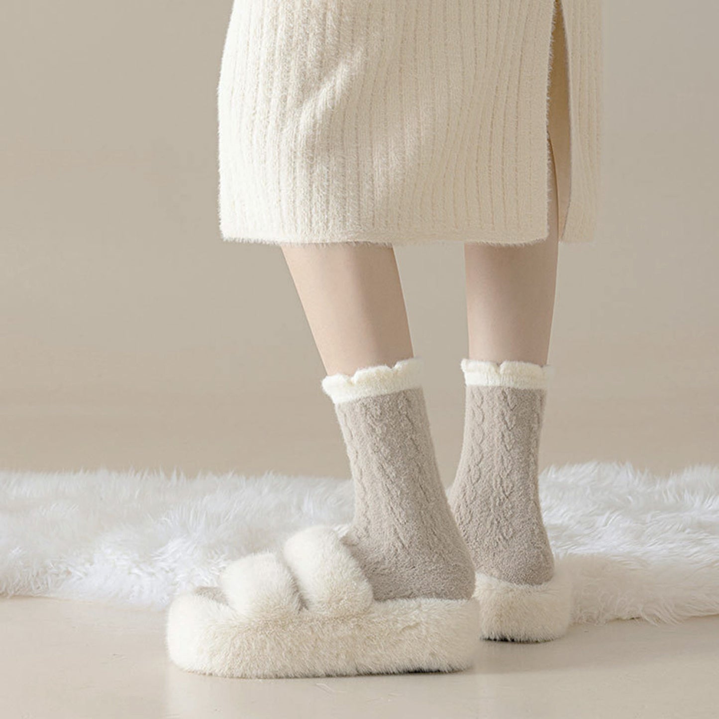 3 - Pack Cable Knit Crew Socks with Soft Textured Fabric and Contrast Cuff Detail