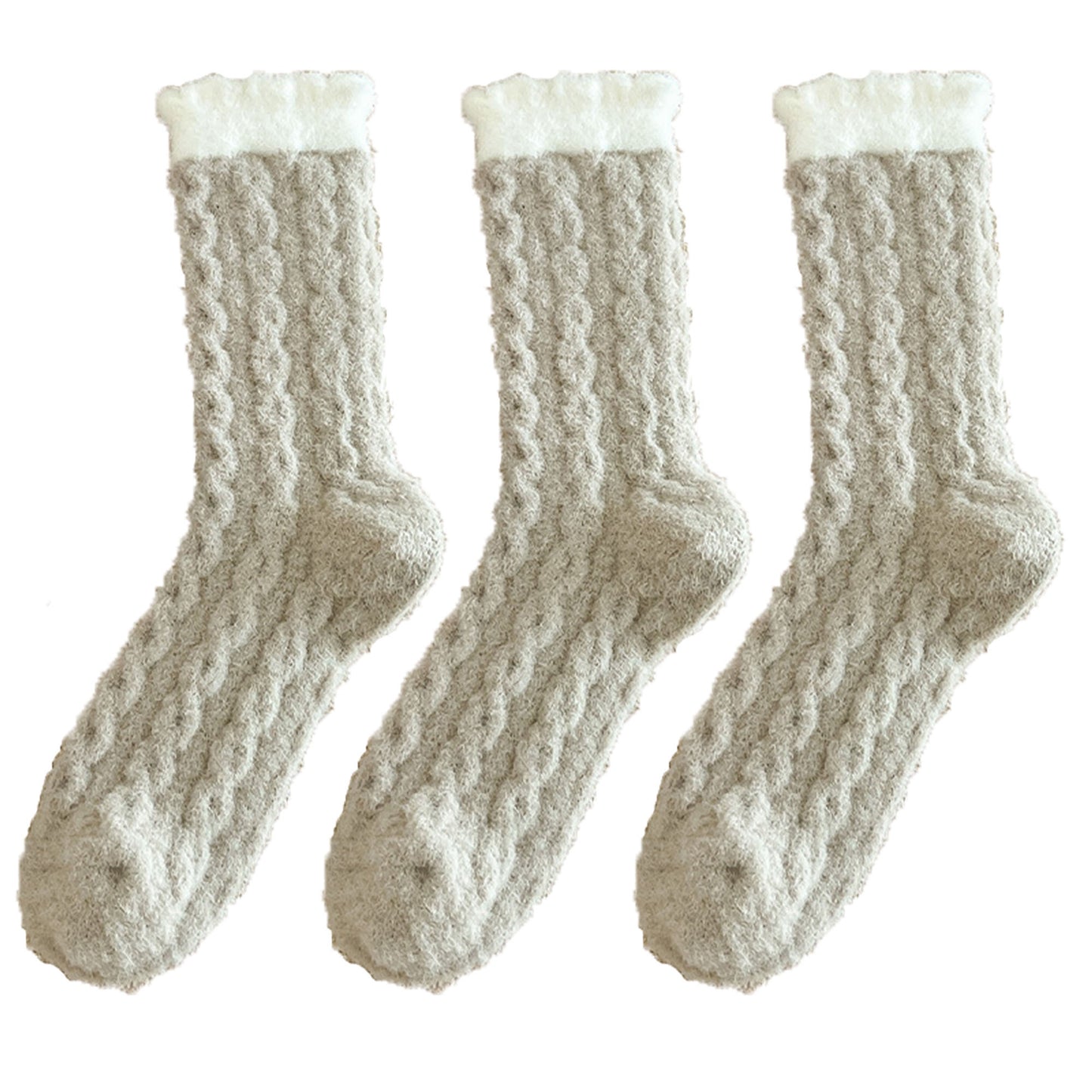 3 - Pack Cable Knit Crew Socks with Soft Textured Fabric and Contrast Cuff Detail