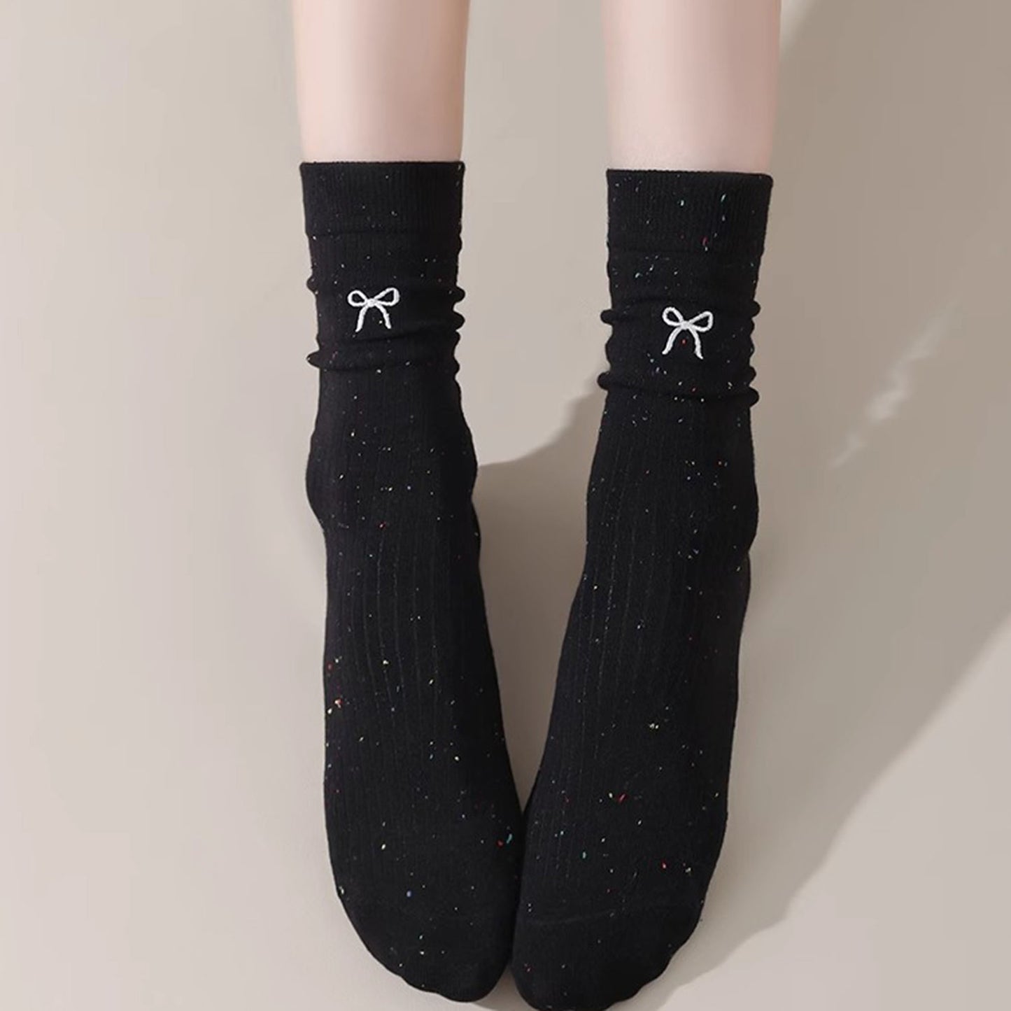 3 - Pack Crew Socks with Embroidered Bow Detail and Soft Ribbed Knit Fabric