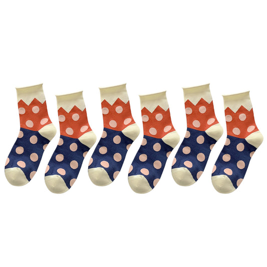 6pk Women's Color - Blocked Polka Dot Cotton Ankle Socks - Trendy Ins - Style Socks
