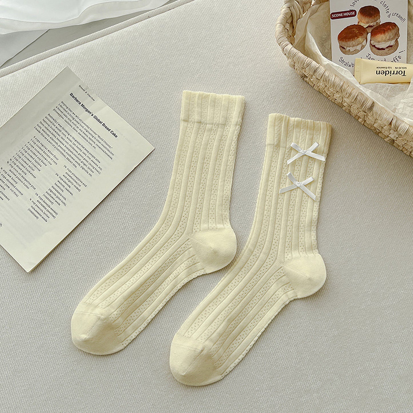 6pk Women's Knee - High Socks with Bow Details