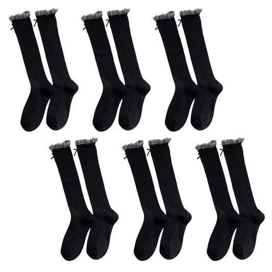 6pk Knee - High Socks with Bow and Patterned Cuff