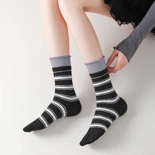 6pk Striped Ankle Socks with Cuffed Design