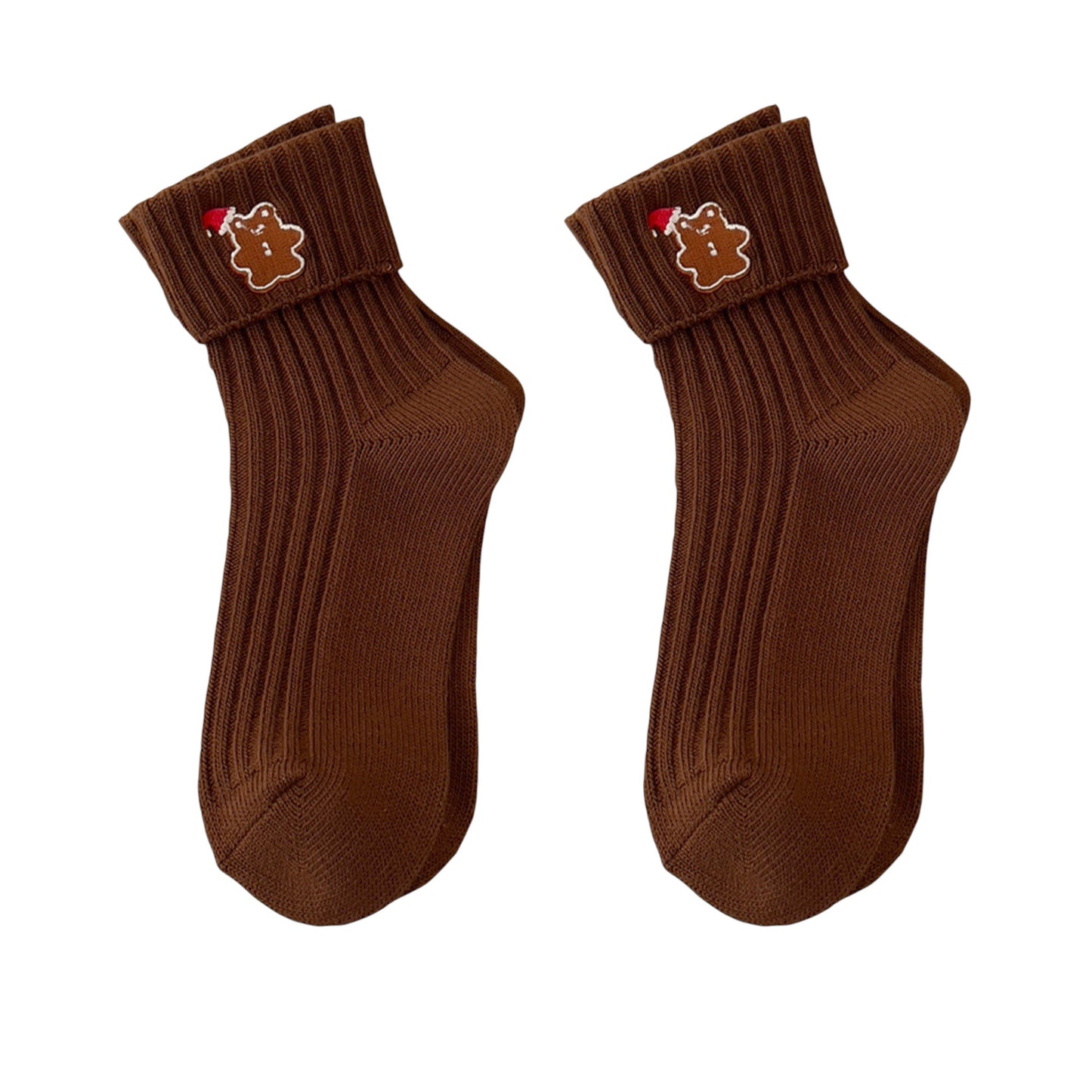 2-Pair Pack Fall Winter Warm Cotton Socks with Cute Christmas Embroidery