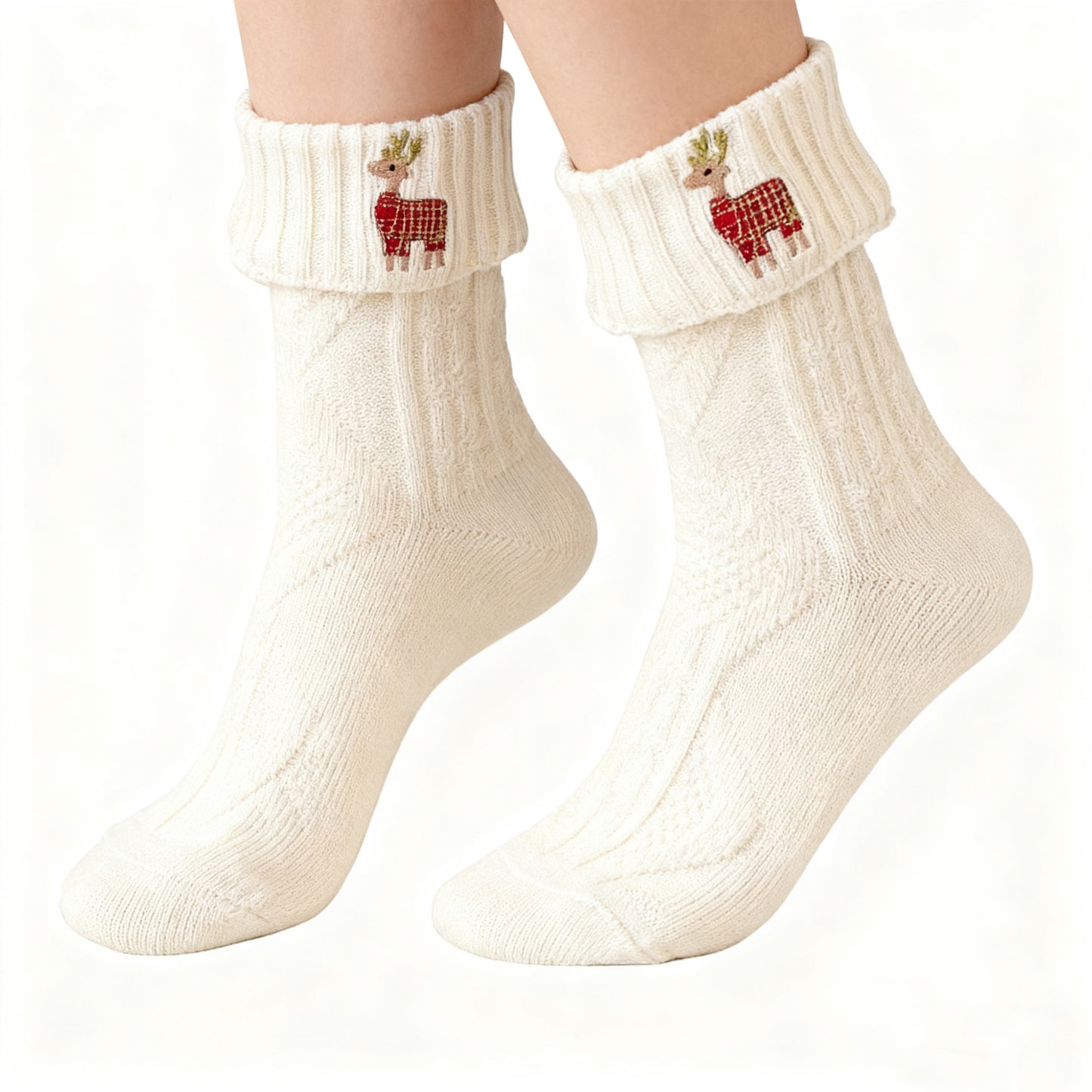 2-Pair Pack Fall Winter Warm Cotton Socks with Cute Christmas Embroidery